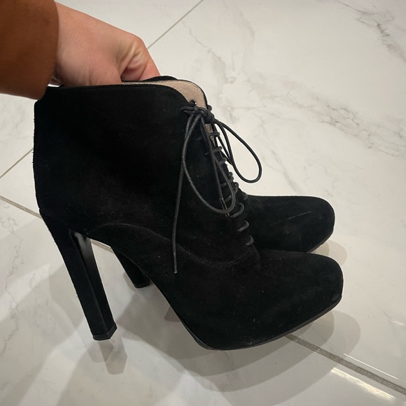 Prada Black Suede Lace Up Booties - Size 35 - Picture 4 of 13